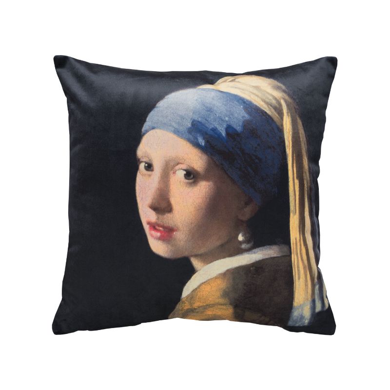 povlak ART VELVET vermeer-dívka s perlou černá dekorační povlak na polštářek s dívkou s perlou, zadní strana bez vzoru - černá