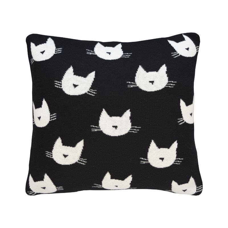 pletený povlak DESIGN kočičky černosmetanová pletený povlak na polštářek s kočkami