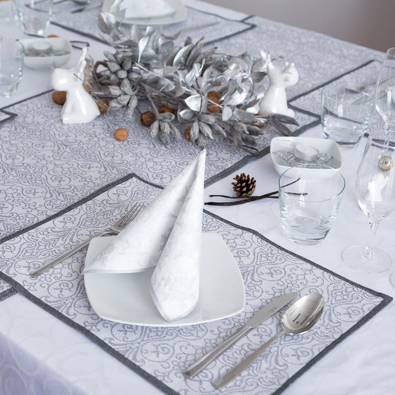 prostírání MOTIV LUREX ornament bílostříbrná šedé prostírání na stůl s ornamenty, také ve velikosti běhounu 12261L