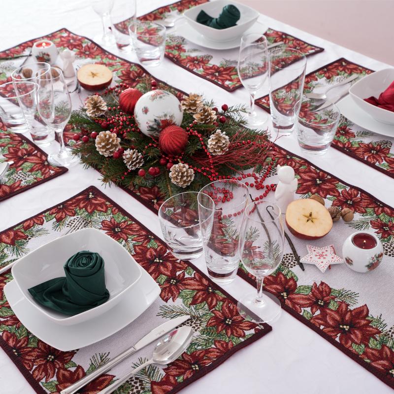 prostírání MOTIV vánoční hvězda červenozelená vánoční prostírání na stůl s červenými hvězdami, také ve velikosti běhounu 12264L