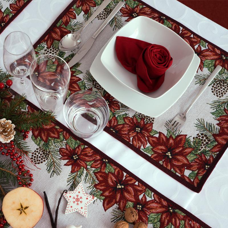 prostírání MOTIV vánoční hvězda červenozelená vánoční prostírání na stůl s červenými hvězdami, také ve velikosti běhounu 12265L