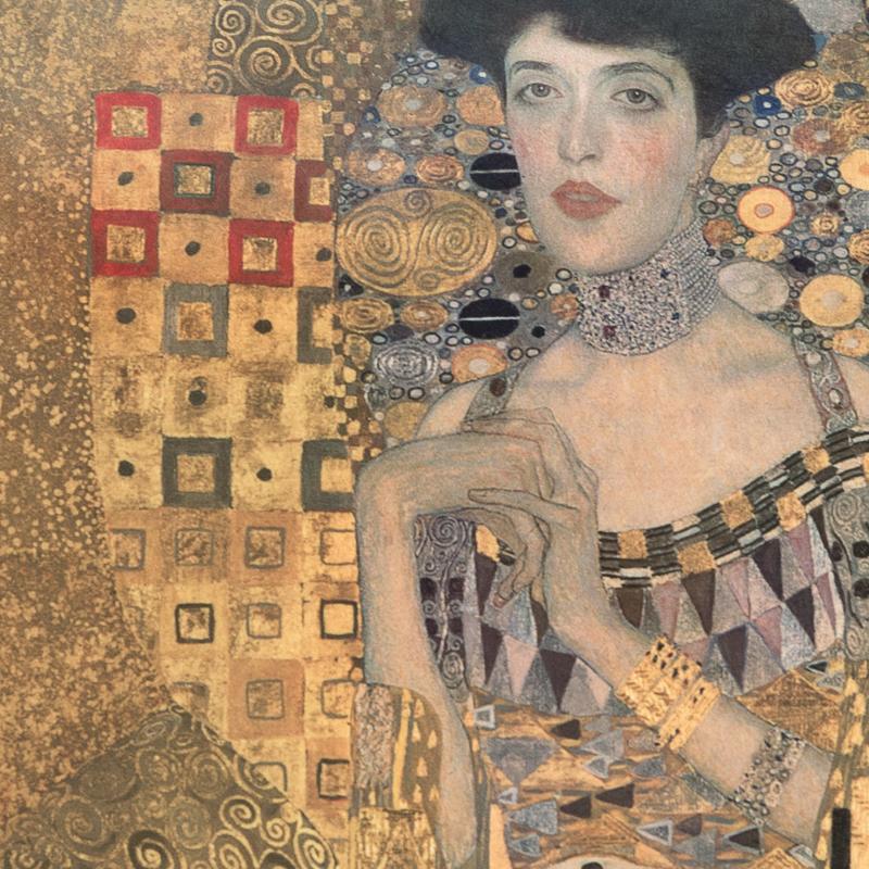 povlak ART VELVET klimt-portrét dámy zlatohnědá+černá dekorační povlak na polštářek s portrétem dámy, zadní strana bez vzoru - černá 12409L