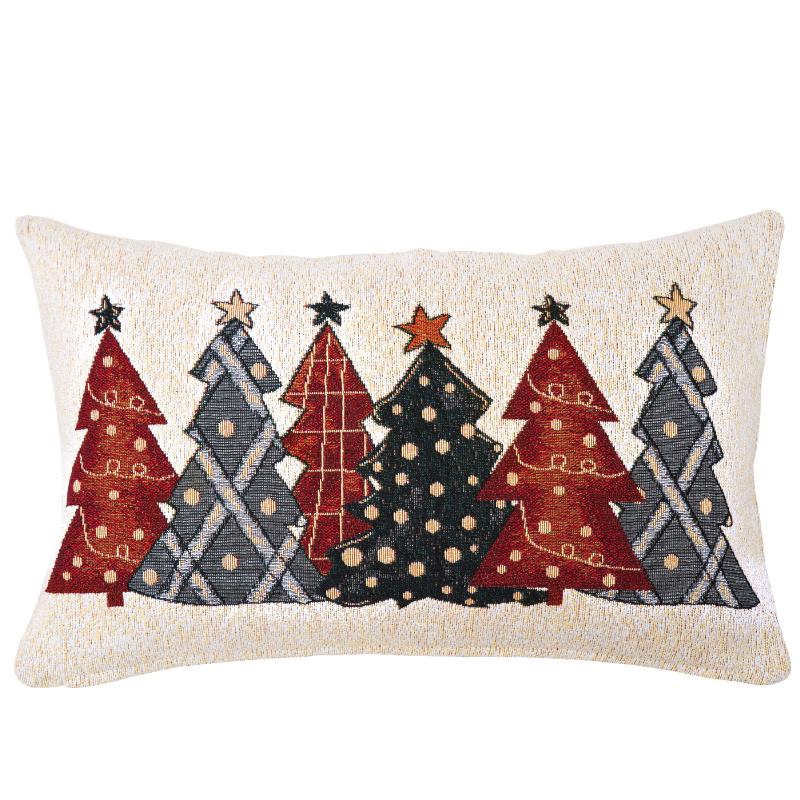 povlak MOTIV stromky s hvězdou béžovočervená vánoční povlak na polštářek se stromky, vytkaný vzor je na obou stranách stejný