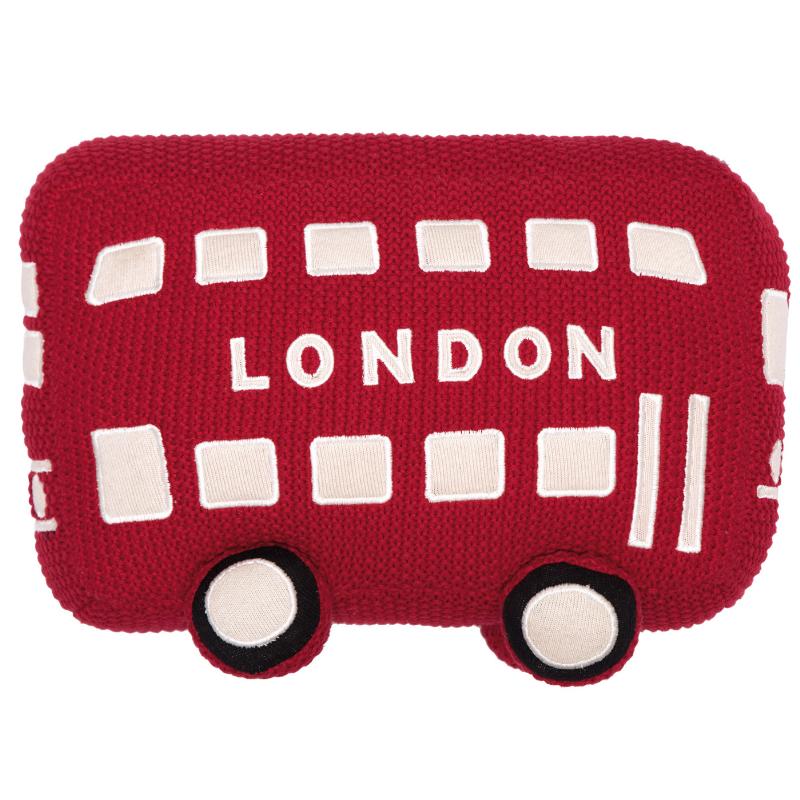 pletený polštář LONDON BUS červená pletený dekorační polštář ve tvaru londýnského autobusu 12685L
