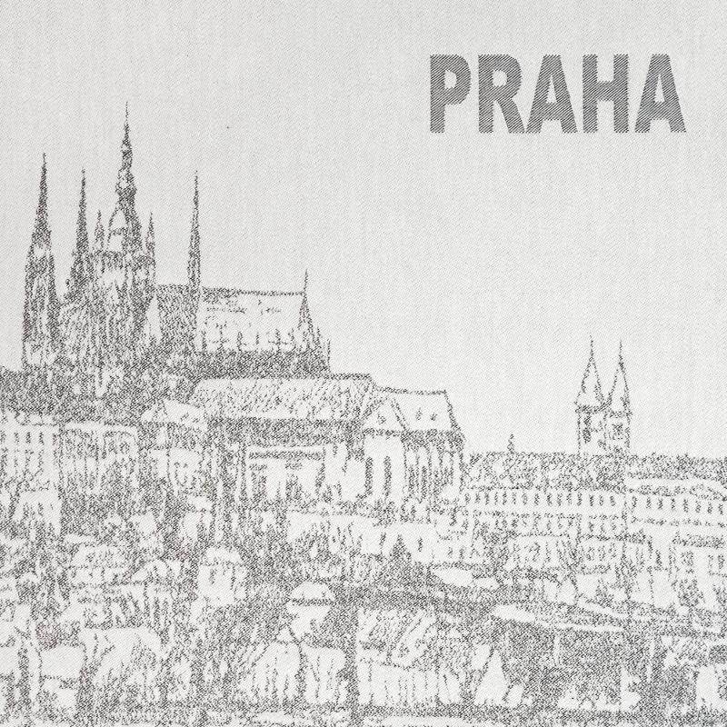 utěrka DESIGN praha šedá bavlněná kuchyňská utěrka s motivem Prahy 12841L