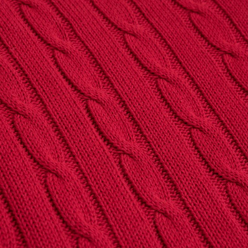 pletený pléd IMPERIAL copánky červená pletený bavlněný pléd s copánky v červené barvě 13721L