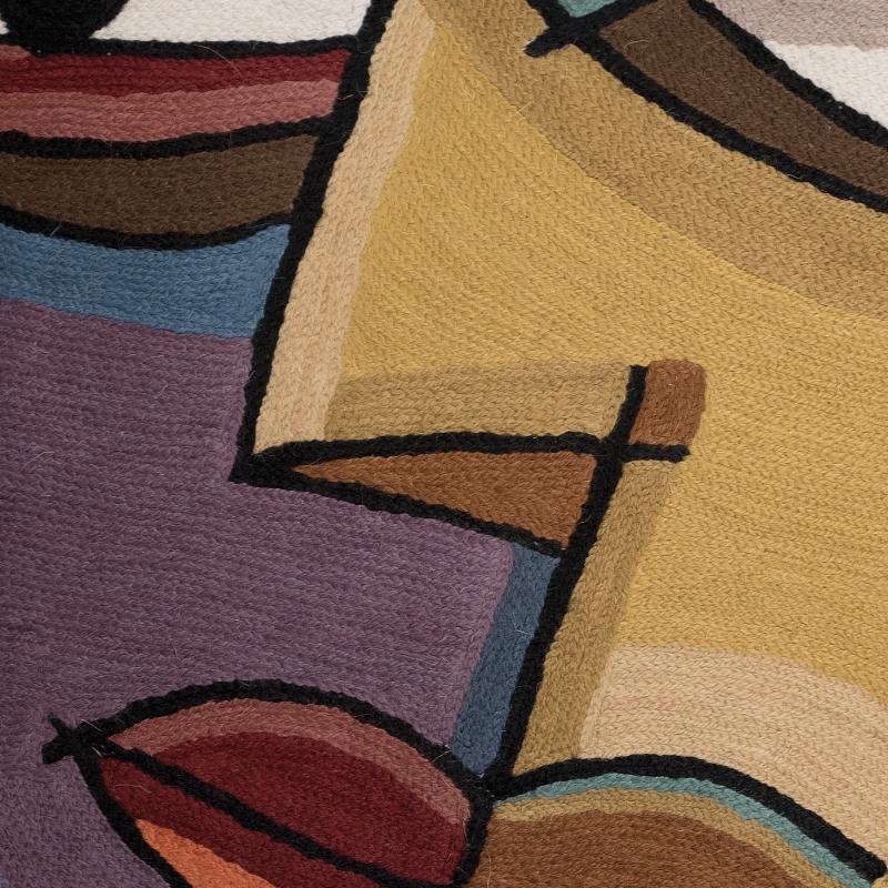 povlak ART WOOL picasso žlutofialová dekorační povlak na polštářek s výšivkou obličeje ve fialovožluté kombinaci, zadní strana bez vzoru - hrubší bavlněné plátno v přírodní barvě 14424L