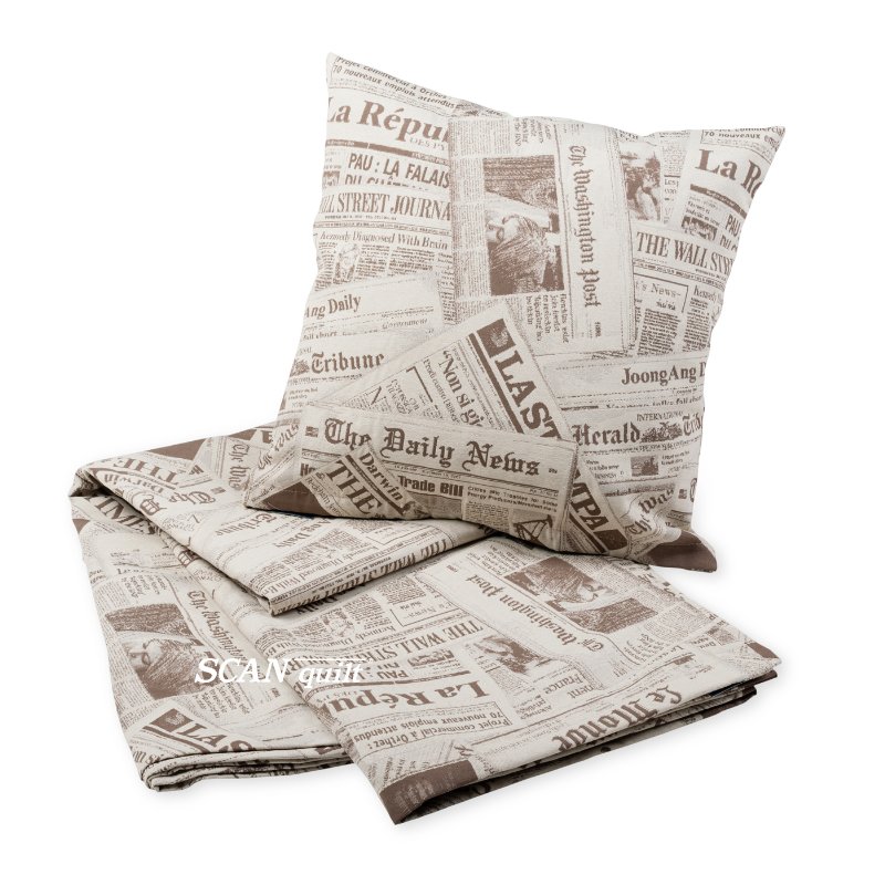 povlak SOFA noviny béžová dekorační povlak na polštářek s tištěným motivem novin 3940L