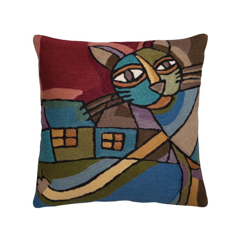 povlak ART WOOL cat multi zadní strana návleku je provedena z hrubšího bavlněného plátna v přírodní barvě
