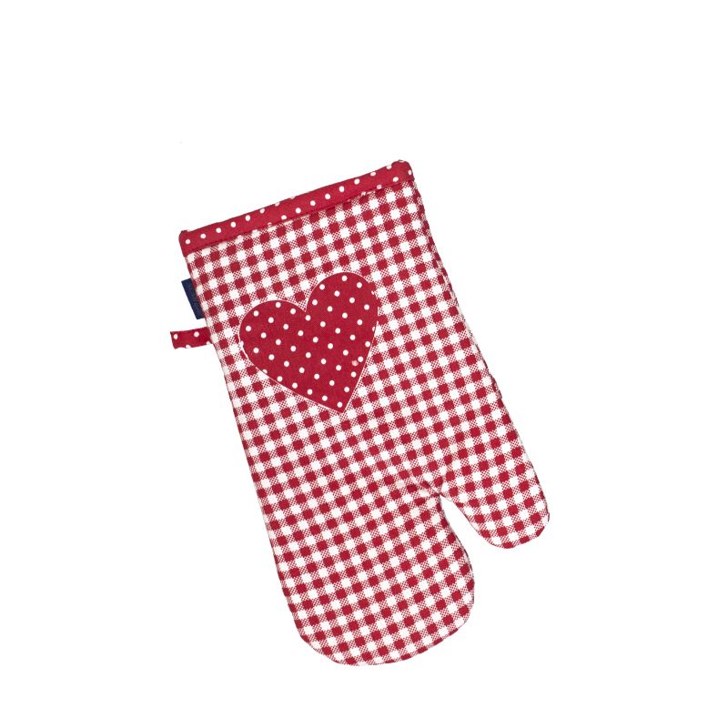 chňapka RUKAVICE DEKORO pepito+srdce červenobílá kuchyňská chňapka s magnetem a poutkem