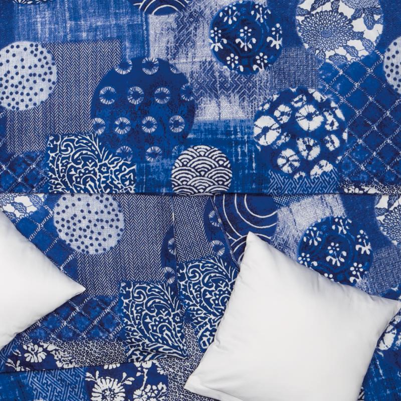 povlečení KLASIK DESIGN batic modrá modré bavlněné povlečení s batikovaným vzorem rostlin a geometrie 7248L