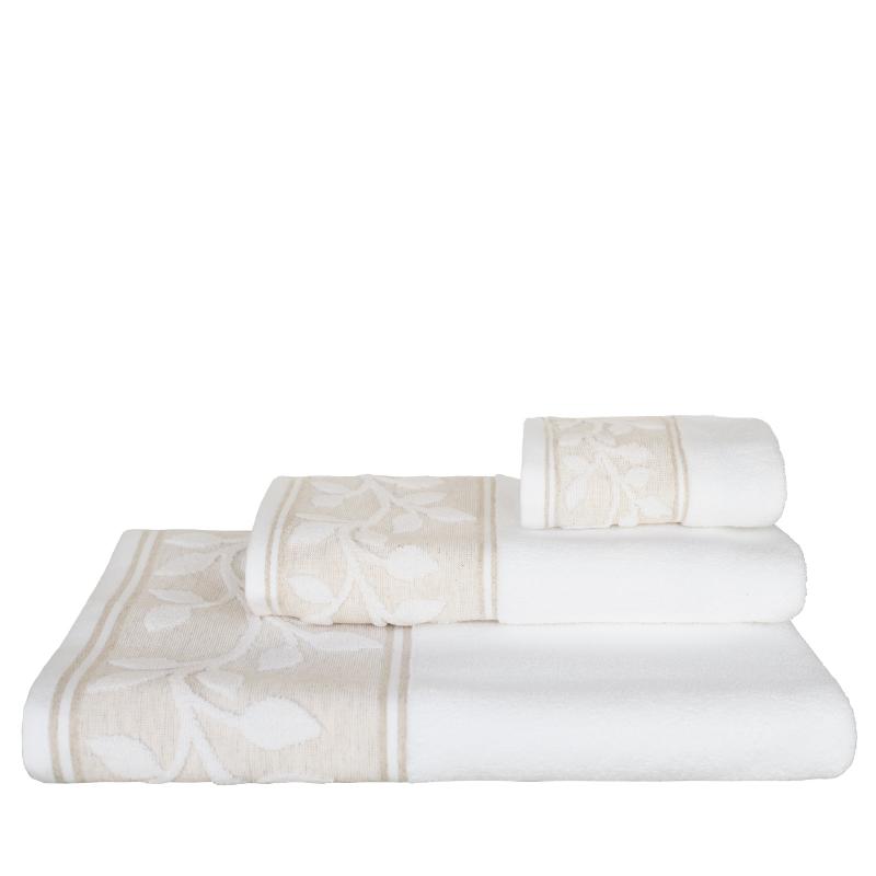 ručník PURA lístečky bílá bílý bavlněný ručník s lístečky