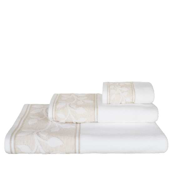 lněný ručník PURA lístečky bílá