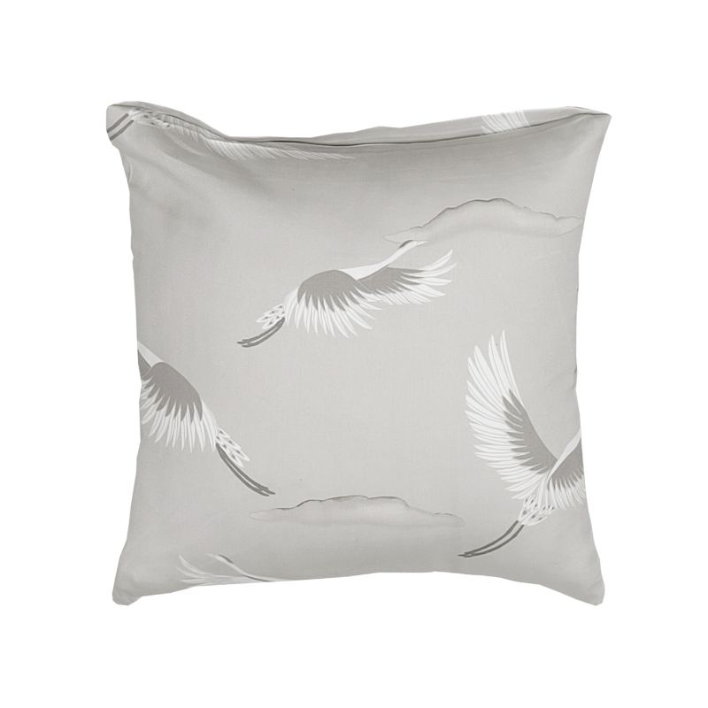 povlak SATÉN PLUS bird wings šedobílá bavlněný sátenový povlak na polštářek s jeřáby 9413L