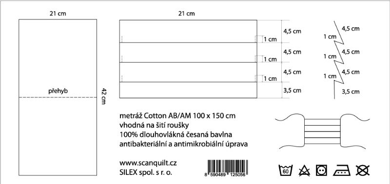 metráž COTTON na roušky - antibakteriální scanquilt bílá tkanina s jemným potištěným logem SCANquilt je opatřena antibakteriální a antimikrobiální úpravou 9503L