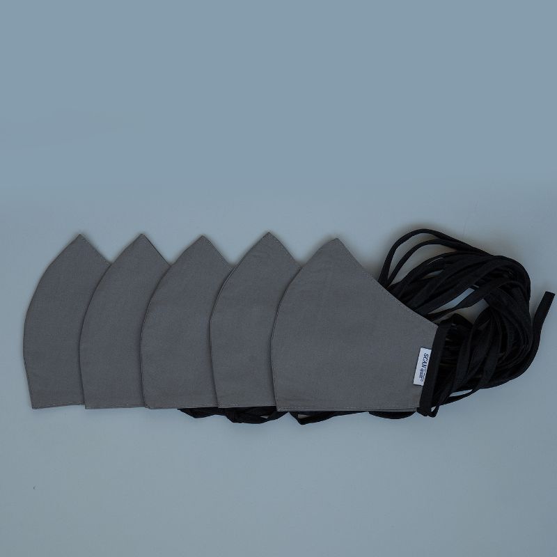 rouška FINO - balení 5 ks šedá, tvarovaná, tkanice černé 9696